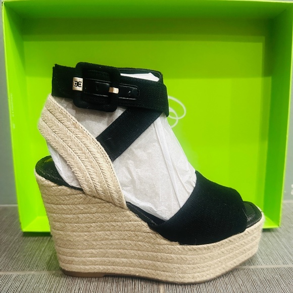 Sam Edelman Vada Espadrille Platform Wedge Black Linen Size 7 BNIB~NEVER WORN - Picture 1 of 13